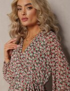 rosa Rochie Verde-Roșu Petrecută cu Volan și Curea Legată Gjerana