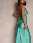 rosa Rochie Verde Satinată Chusposea
