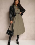 rosa Rochie Verde tip cămașă decorată cu nasturi imitație de buzunare și curea Tintorella