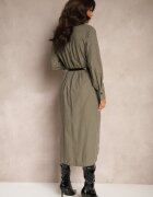 rosa Rochie Verde tip cămașă decorată cu nasturi imitație de buzunare și curea Tintorella