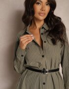 rosa Rochie Verde tip cămașă decorată cu nasturi imitație de buzunare și curea Tintorella