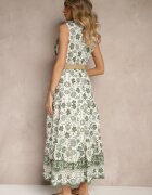 rosa Rochie Verde Tip Cămașă Fără Mâneci din Bumbac cu Centură cu Cataramă Mirasitia