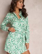 rosa Rochie Verde tip plic cu Legătură și Imprimeu Modelat Mildsmith