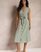 rosa Rochie Verde Trapez Midi fără mâneci cu cordon legat Ajana