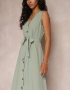 rosa Rochie Verde Trapez Midi fără mâneci cu cordon legat Ajana