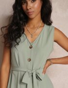 rosa Rochie Verde Trapez Midi fără mâneci cu cordon legat Ajana