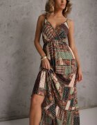rosa Rochie Verde Viscoză Croială Petrecută cu Imprimeu Patchwork Grehan
