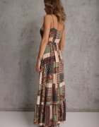 rosa Rochie Verde Viscoză Croială Petrecută cu Imprimeu Patchwork Grehan