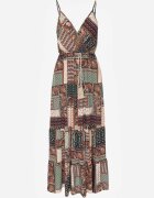 rosa Rochie Verde Viscoză Croială Petrecută cu Imprimeu Patchwork Grehan