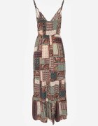 rosa Rochie Verde Viscoză Croială Petrecută cu Imprimeu Patchwork Grehan