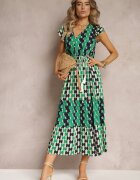 rosa Rochie Verde Viscoză Maxi cu elastic în talie și volane la umeri Baldise