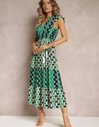 rosa Rochie Verde Viscoză Maxi cu elastic în talie și volane la umeri Baldise