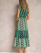 rosa Rochie Verde Viscoză Maxi cu elastic în talie și volane la umeri Baldise