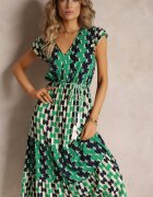rosa Rochie Verde Viscoză Maxi cu elastic în talie și volane la umeri Baldise