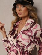 rosa Rochie Violet-bej Imprimată cu croială petrecută cu cordon și elastic în talie Zinnerva