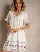 rosa Rochie Violet dreaptă din bumbac cu broderii în stil boho Felkio