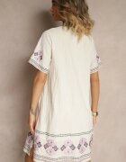 rosa Rochie Violet dreaptă din bumbac cu broderii în stil boho Felkio