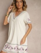 rosa Rochie Violet dreaptă din bumbac cu broderii în stil boho Felkio