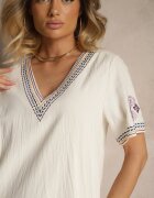 rosa Rochie Violet dreaptă din bumbac cu broderii în stil boho Felkio