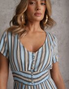 rosa Salopetă Albastră din Viscoză cu elastic în Talie și nasturi la Decolteu Tinaviras