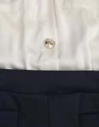 rosa Salopetă Bleumarin-Bej cu Partea Superioară Tip Cămașă Decorată cu Legătură și Nasturi Eleganți Eliti