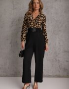 rosa Salopetă Elegantă Maro Decorată cu Imprimeu Leopard și Curea Vailisea