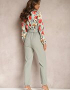 rosa Salopetă Elegantă Verde cu bust tip cămașă floral cu legătură în talie Klerovia