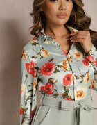 rosa Salopetă Elegantă Verde cu bust tip cămașă floral cu legătură în talie Klerovia