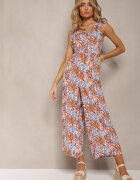 rosa Salopetă Lungă Albastru-Maro cu Bretele legate Decorată cu Model mozaic Jarnsaxa