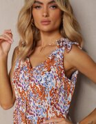 rosa Salopetă Lungă Albastru-Maro cu Bretele legate Decorată cu Model mozaic Jarnsaxa