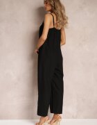 rosa Salopetă Neagră cu Bretele Reglabile cu Pantaloni Lungi din Bumbac Myrcela