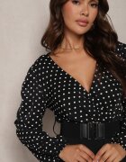 rosa Salopetă Neagră cu Crăci Largi și Decolteu Petrecut cu Curea Klerda