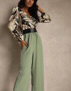 rosa Salopetă petrecută Verde-Bej cu Cordon și Pantaloni Lărgi Nittama