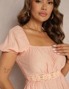 rosa Salopetă Roz Din Viscoză De Vară Cu Mânecă Scurtă și Decolteu Pătrat Geviana