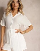 rosa Salopetă Scurtă Albă din Viscoză Închisă cu nasturi Vikoti