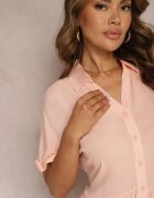 rosa Salopetă Scurtă Portocalie din Viscoză Închisă cu Nasturi Vikoti