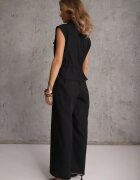 rosa Salopetă tip cămașă Neagră Fără Mâneci din Bumbac și Vâscoză cu Peplum Tefnor