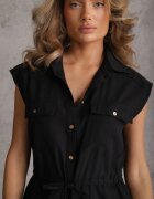 rosa Salopetă tip cămașă Neagră Fără Mâneci din Bumbac și Vâscoză cu Peplum Tefnor