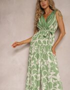 rosa Salopetă Verde cu adaos de vâscoză cu cordon în talie și decolteu petrecut Paratia