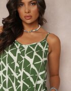 rosa Salopetă Verde din viscoză cu imprimeuri geometrice cu bretele Evera