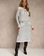 rosa Set Alb din Tricot cu Viscoză Striat Cardigan și Fustă Sepelisse