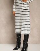 rosa Set Alb din Tricot cu Viscoză Striat Cardigan și Fustă Sepelisse