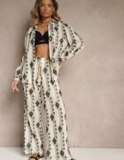 rosa Set Bej din bumbac cu broderii Cămașă și Pantaloni Nalavina