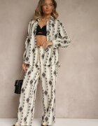 rosa Set Bej din bumbac cu broderii Cămașă și Pantaloni Nalavina