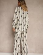 rosa Set Bej din bumbac cu broderii Cămașă și Pantaloni Nalavina
