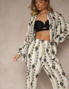 rosa Set Bej din bumbac cu broderii Cămașă și Pantaloni Nalavina