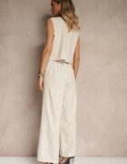 rosa Set Bej din Bumbac Pantaloni largi și Vestă brodată Ralissele