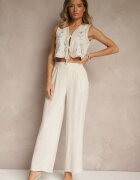 rosa Set Bej din Viscoză cu In Pantaloni Largi și Vestă Legată Raliwena