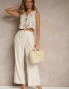 rosa Set Bej din Viscoză cu In Pantaloni Largi și Vestă Legată Raliwena
