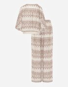rosa Set cu vâscoză cu model etnic top cu nasturi și pantaloni largi Alceris Bej